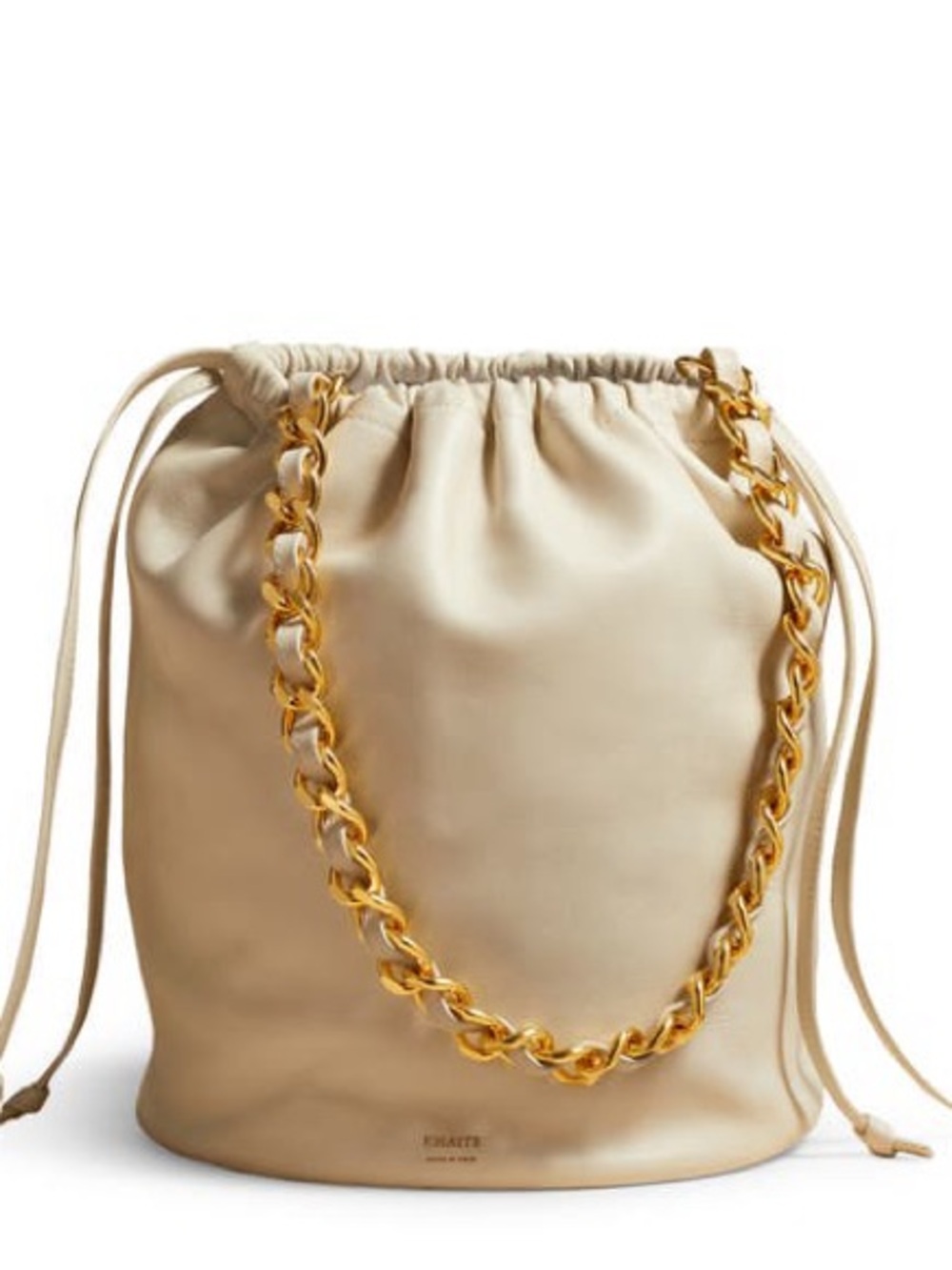 KHAITE Small Aria Leather Bucket Bag in Off White